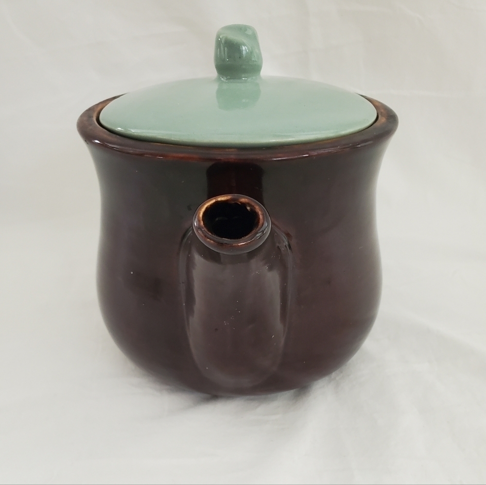 Vintage Red Wing Green Lid Brown Teapot Coffee Pot - Picture 2 of 10